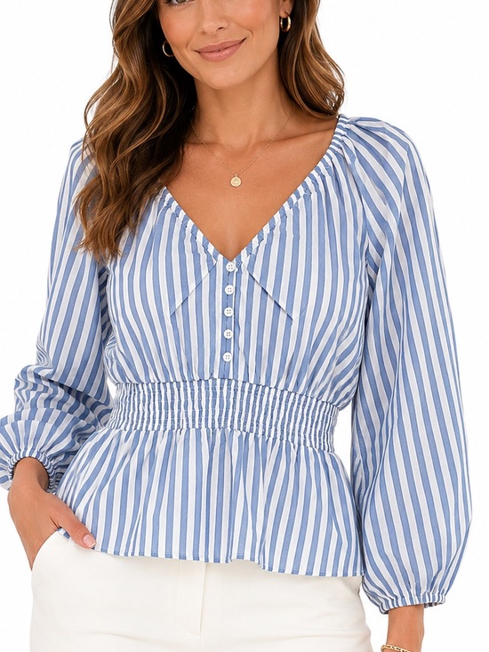 J. Crew Tops - J.Crew NWT Blue White Striped Smocked Cotton Peplum Blouse Size Medium NEW
